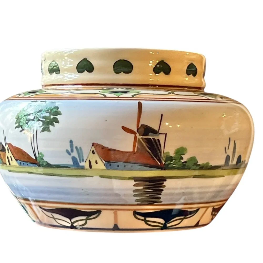 Art Nouveau Gouda Dutch Vase 4.5” D x 3” T Hand-Painted Zuid Holland Ceramic GUC
